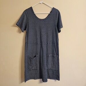 Women's Fresh Produce Navy/White Striped Short Sleeve Dress Front Pockets Size M